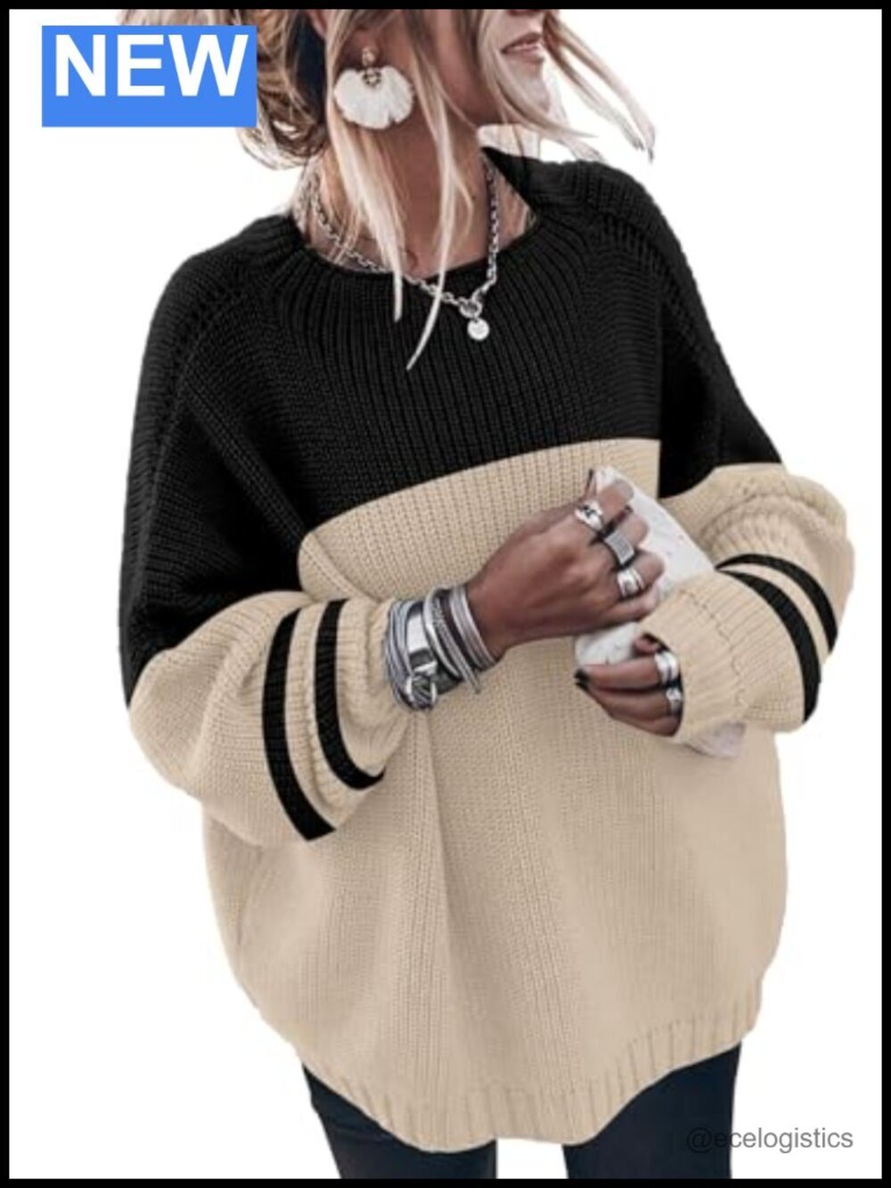 Oversized Mock Neck Knitted Pullover Sweater Long Sleeve